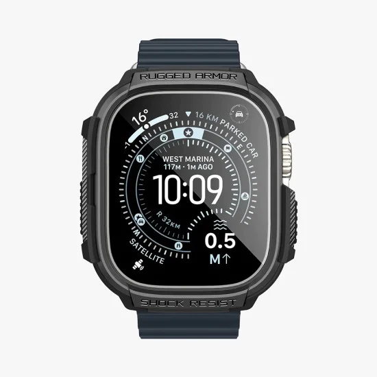 Каишка с калъф и протектор за Apple Watch Ultra / Ultra 2 / Ultra 3 - Rugged Armor - Spigen - Черна