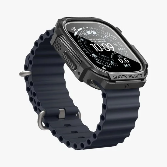 Каишка с калъф и протектор за Apple Watch Ultra / Ultra 2 / Ultra 3 - Rugged Armor - Spigen - Черна