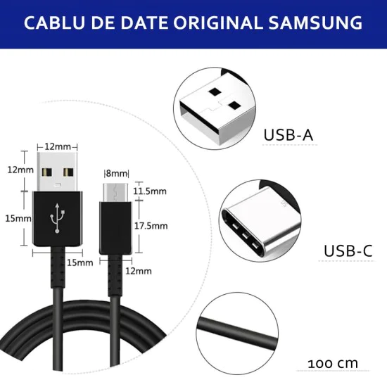 Кабел за данни USB към Type-C 2.1A, 1m - Samsung (EP-DG970BWE) - Бял (Опаковка на едро)