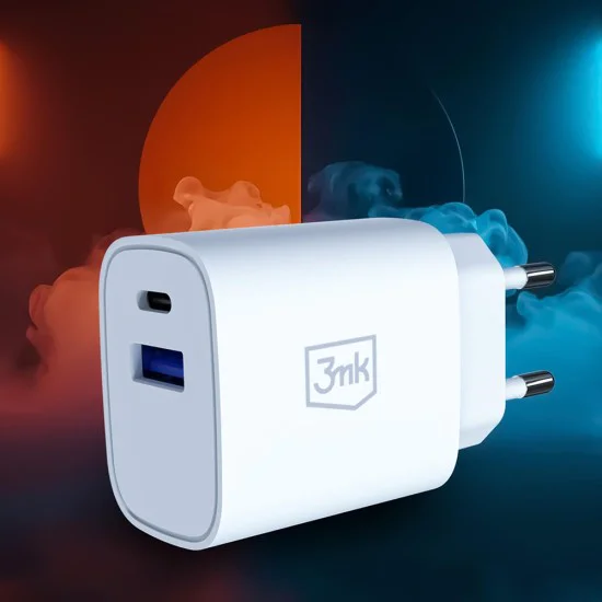 Зарядно устройство 3mk Wall Charger GaN - USB, Type-C 25W, QC4 - Бяло