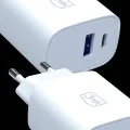 Зарядно устройство 3mk Wall Charger GaN - USB, Type-C 25W, QC4 - Бяло
