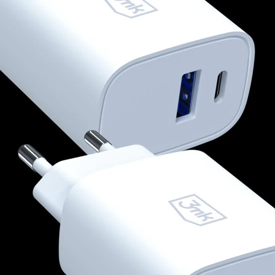 Зарядно устройство 3mk Wall Charger GaN - USB, Type-C 25W, QC4 - Бяло