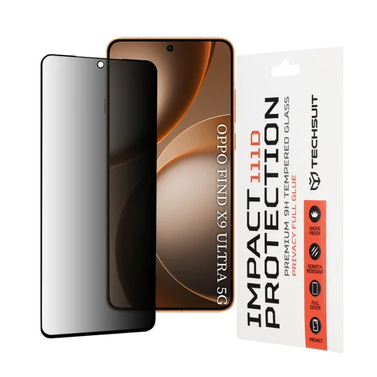 Стъклен протектор за Oppo Find X9 Ultra - 111D Privacy Full Glue - Techsuit - Черен