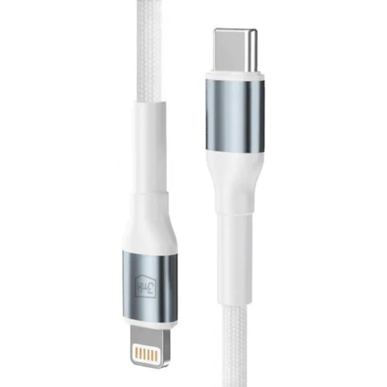 Кабел за данни 3mk Data Cable Hyper N-Series - Type-C към Lightning, 27W, 2m - Бял