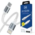Кабел за данни 3mk Data Cable Hyper N-Series - Type-C към Lightning, 27W, 1m - Бял