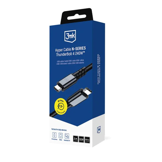Кабел за данни 3mk Data Cable Hyper N-Series - Thunderbolt 4, 240W, 8K@60Hz, 2m - Черен