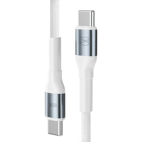 Кабел за данни 3mk Data Cable Hyper N-Series - Type-C към Type-C, 100W, 2m - Бял