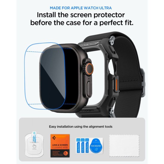 Каишка с калъф и протектор за Apple Watch Ultra / Ultra 2 / Ultra 3 - Lite Fit Pro - Spigen - Матово черна