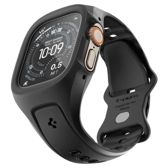 Каишка с калъф и протектор за Apple Watch Ultra / Ultra 2 / Ultra 3 - Liquid Air Pro - Spigen - Матово черна