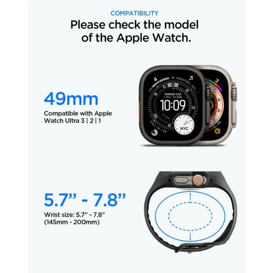 Каишка с калъф и протектор за Apple Watch Ultra / Ultra 2 / Ultra 3 - Liquid Air Pro - Spigen - Матово черна