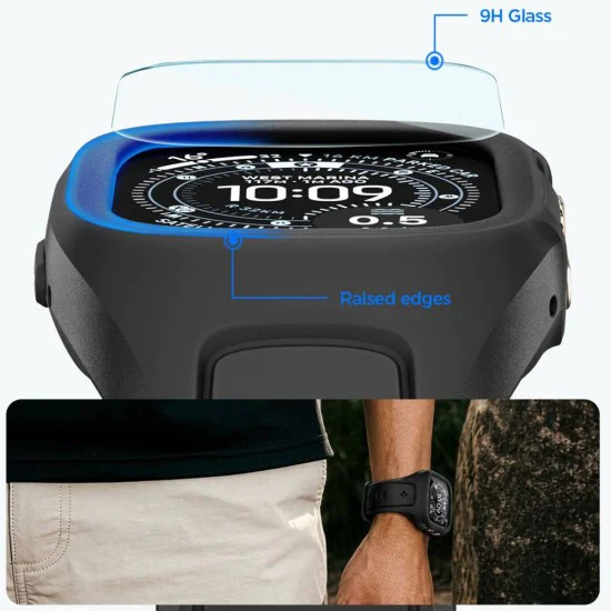 Каишка с калъф и протектор за Apple Watch Ultra / Ultra 2 / Ultra 3 - Liquid Air Pro - Spigen - Матово черна