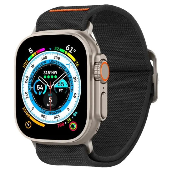 Каишка за Apple Watch 1/2/3/3/4/4/5/5/5/6/6/7/8/7/8/9/10/SE/SE/SE 2/Ultra/Ultra 2 ( 42/44/44/45/46/49 мм) - Spigen Fit Lite Ultra - Черен
