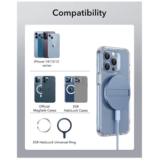Безжично зарядно устройство със стойка, съвместимо с MagSafe - ESR HaloLock - Sierra Blue