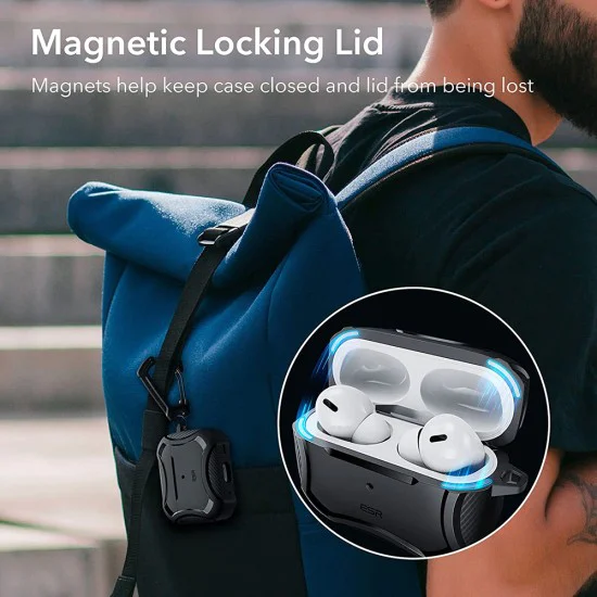 Калъф за Apple AirPods Pro 1/2 - ESR Cyber ​​Armor Tough HaloLock - черен