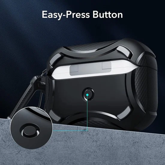 Калъф за Apple AirPods Pro 1/2 - ESR Cyber ​​Armor Tough HaloLock - черен