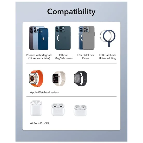Зарядна станция MagSafe Apple с преносимо зарядно за часовник - ESR HaloLock - бяло