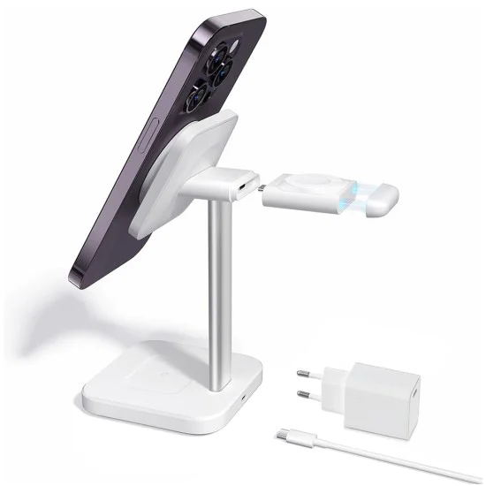 Зарядна станция MagSafe Apple с преносимо зарядно за часовник - ESR HaloLock - бяло