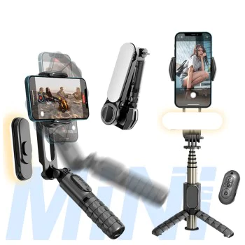 Gimbal Mini Selfie Selfie Stick с LED и статив, 70 см - (Q09) - Черен