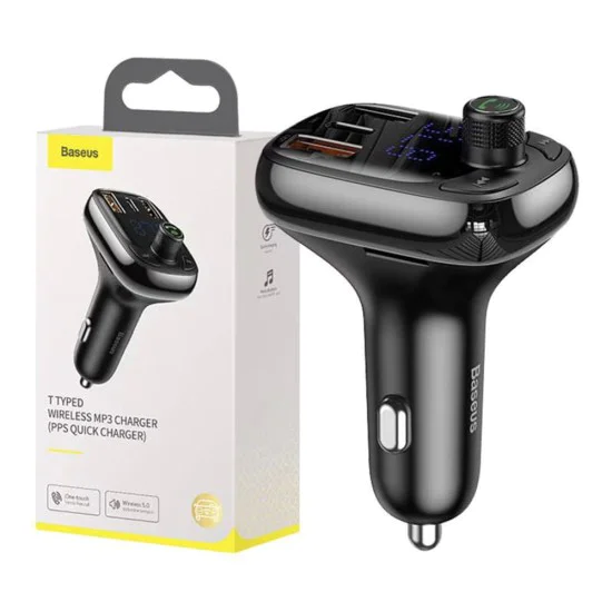 FM модулатор със зарядно за кола 2x USB, Type-C, Bluetooth MP3 Player - Baseus S-13 (CCMT000101) - Черен