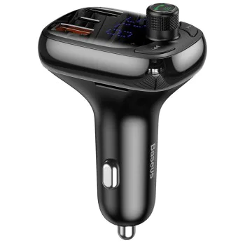 FM модулатор със зарядно за кола 2x USB, Type-C, Bluetooth MP3 Player - Baseus S-13 (CCMT000101) - Черен
