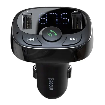 Зарядно за кола с FM модулатор 2xUSB, 3.4A - Baseus T Typed S-09A (CCMT000001) - черно