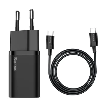 Priza Type-C PD25W Type-C Charger + Type-C кабел - Baseus Super Si (TZCCCCSUP-L01) - черен