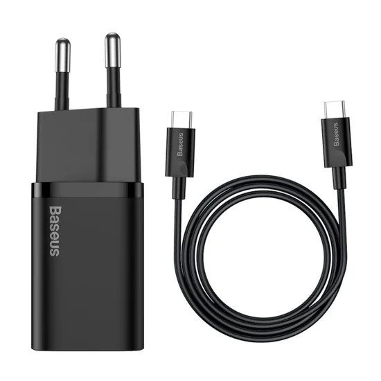 Priza Type-C PD25W Type-C Charger + Type-C кабел - Baseus Super Si (TZCCCCSUP-L01) - черен