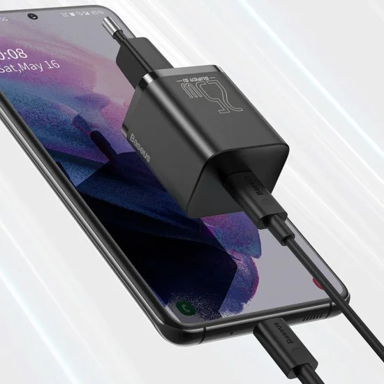 Priza Type-C PD25W Type-C Charger + Type-C кабел - Baseus Super Si (TZCCCCSUP-L01) - черен