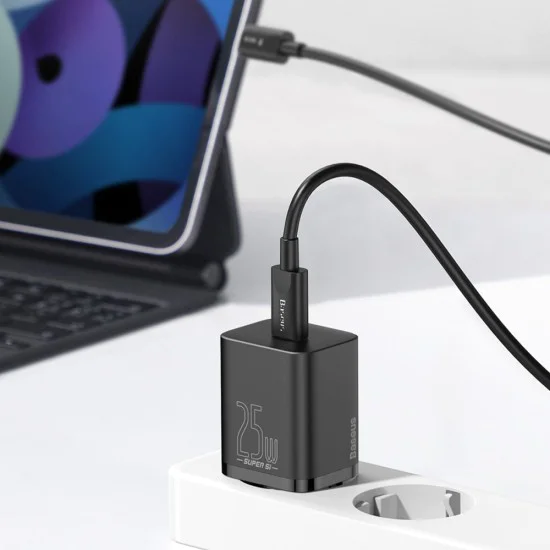 Priza Type-C PD25W Type-C Charger + Type-C кабел - Baseus Super Si (TZCCCCSUP-L01) - черен