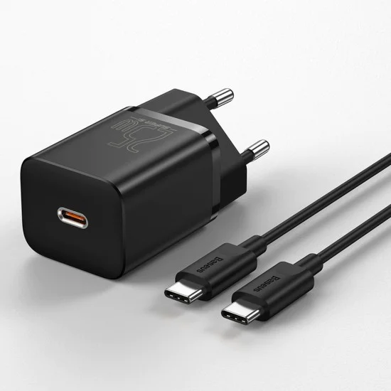 Priza Type-C PD25W Type-C Charger + Type-C кабел - Baseus Super Si (TZCCCCSUP-L01) - черен