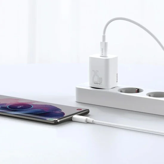 Priza Type-C PD25W Type-C Charger + Type-C кабел - Baseus Super Si (TZCCCSUP-L02) - бял