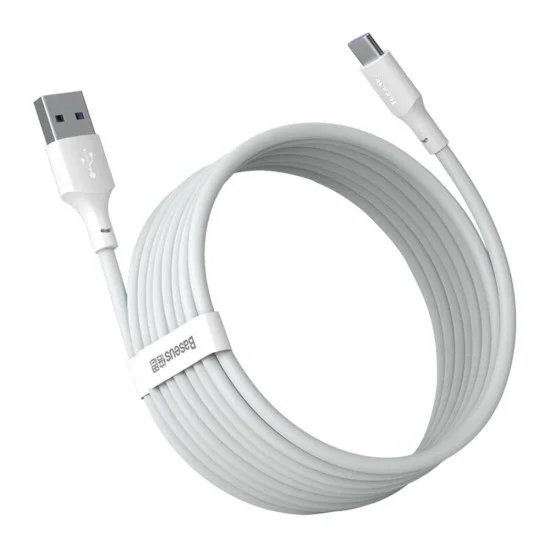 Кабел за данни USB към Type-C, бързо зареждане 5A, 40W, 1.5m (комплект 2) - Baseus (TZCATZJ-02) - бял