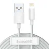 Кабел за данни USB към Lightning, бързо зареждане 2.4A, 480Mbps, 1.5m (комплект 2) - Baseus (TZCALZJ-02) - бял