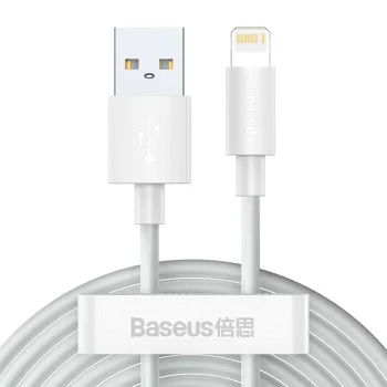 Кабел за данни USB към Lightning, бързо зареждане 2.4A, 480Mbps, 1.5m (комплект 2) - Baseus (TZCALZJ-02) - бял