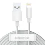Кабел за данни USB към Lightning, бързо зареждане 2.4A, 480Mbps, 1.5m (комплект 2) - Baseus (TZCALZJ-02) - бял