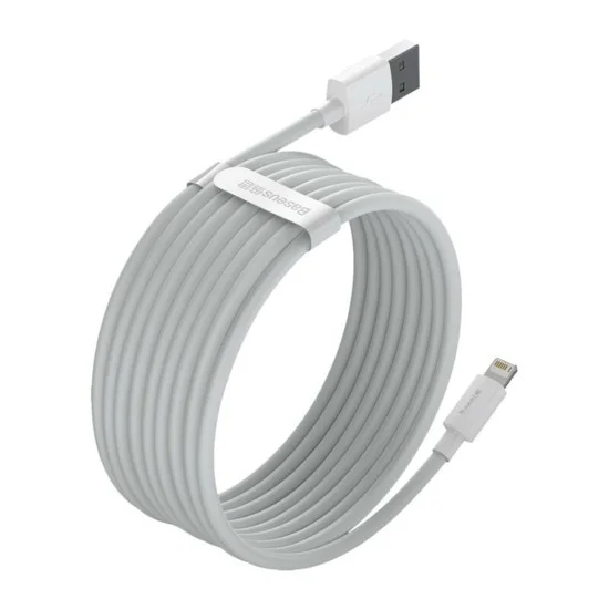Кабел за данни USB към Lightning, бързо зареждане 2.4A, 480Mbps, 1.5m (комплект 2) - Baseus (TZCALZJ-02) - бял
