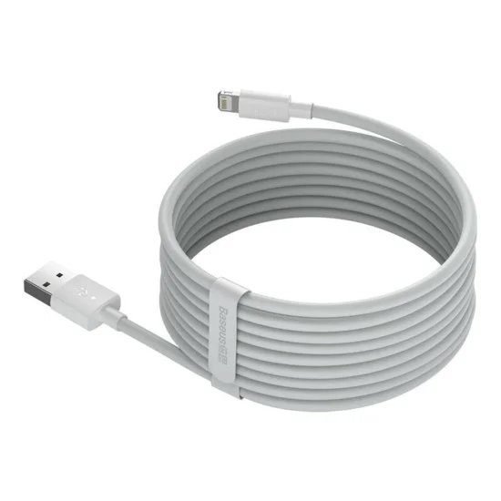 Кабел за данни USB към Lightning, бързо зареждане 2.4A, 480Mbps, 1.5m (комплект 2) - Baseus (TZCALZJ-02) - бял