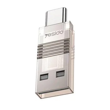 Четец на TF карти, USB, Type-C, 480Mbps - Yesido (GS21) - Прозрачен