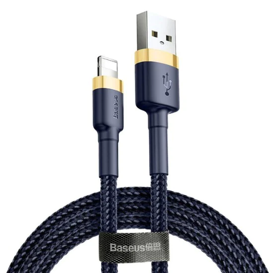 USB към Lightning кабел, бързо зареждане, QC3.0, 2.4A, 1m - Baseus Cafule (CALKLF-BV3) - син / златист