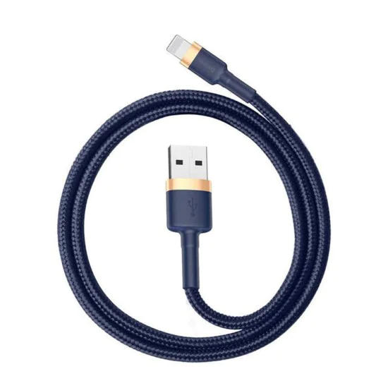 USB към Lightning кабел, бързо зареждане, QC3.0, 2.4A, 1m - Baseus Cafule (CALKLF-BV3) - син / златист