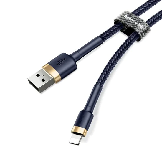USB към Lightning кабел, бързо зареждане, QC3.0, 2.4A, 1m - Baseus Cafule (CALKLF-BV3) - син / златист