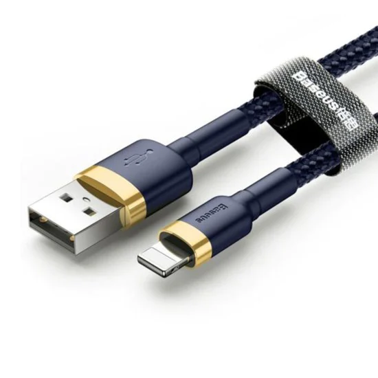 USB към Lightning кабел, бързо зареждане, QC3.0, 2.4A, 1m - Baseus Cafule (CALKLF-BV3) - син / златист