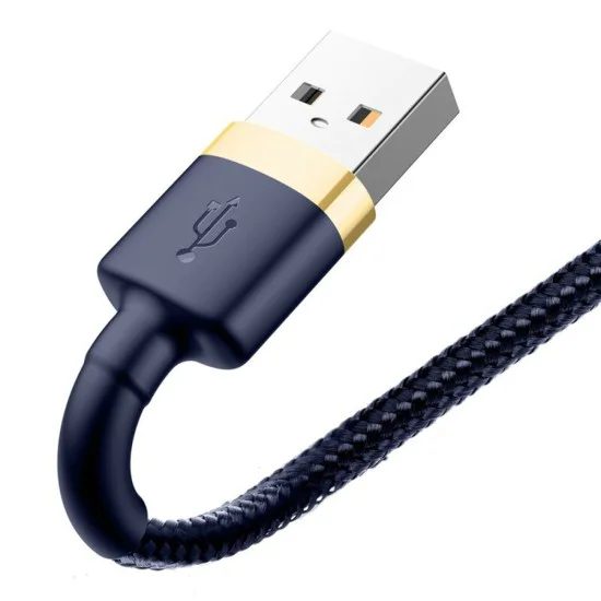USB към Lightning кабел, бързо зареждане, QC3.0, 2.4A, 1m - Baseus Cafule (CALKLF-BV3) - син / златист