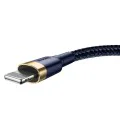 USB към Lightning кабел, бързо зареждане, QC3.0, 2.4A, 1m - Baseus Cafule (CALKLF-BV3) - син / златист