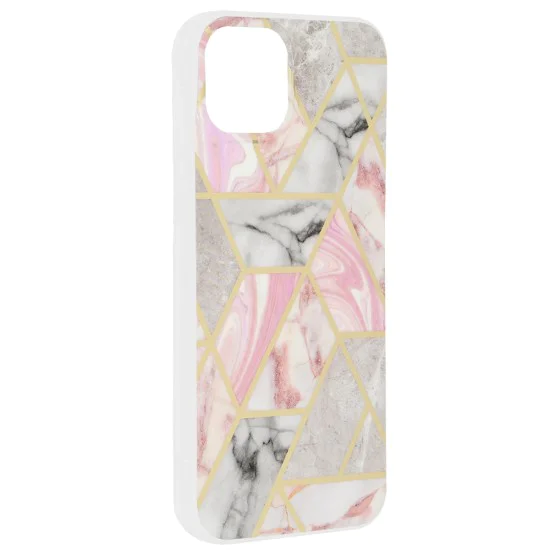 Калъф за iPhone 15 Plus - серия Marble - Pink Hex