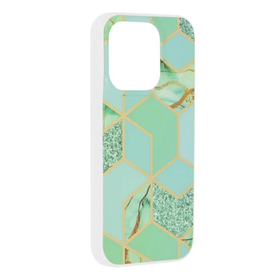 Калъф за iPhone 15 Pro - Серия Marble - Green Hex