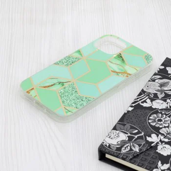Калъф за iPhone 15 - серия Marble - Green Hex