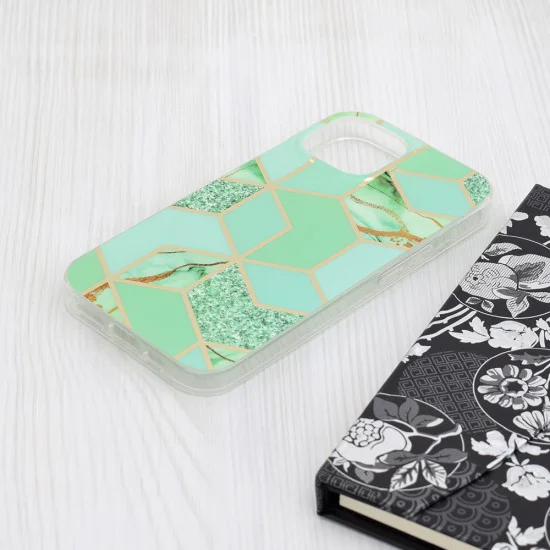 Калъф за iPhone 15 - серия Marble - Green Hex