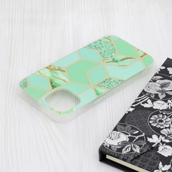 Калъф за iPhone 15 - серия Marble - Green Hex