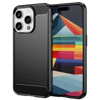 Калъф за iPhone 15 Pro Max - Carbon Silicone - Черен
